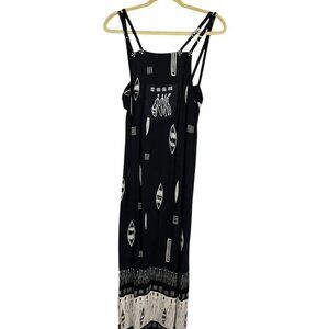 Piccalino Dress 8P Black Tank Maxi Safari Artsy Tribal 80s Neutral Granny Boho